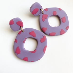 Purple and Red Leopard Square, Ékszer, Fülbevaló, Lógó fülbevaló, Gyurma, MESKA