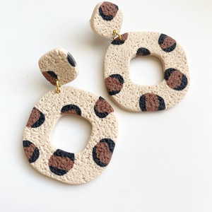 Leopard Square, Ékszer, Fülbevaló, Lógó fülbevaló, Gyurma, MESKA