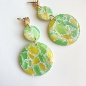 Green Marble Circles, Ékszer, Fülbevaló, Lógó fülbevaló, Gyurma, MESKA