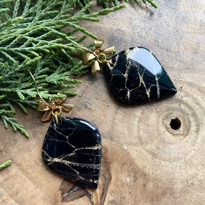 Gold and Black Teardrop, Ékszer, Fülbevaló, Lógó fülbevaló, Gyurma, MESKA