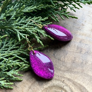 Purple Little Leaves, Ékszer, Fülbevaló, Lógó fülbevaló, Gyurma, MESKA
