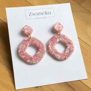 Pink and white marble , Ékszer, Fülbevaló, Lógó fülbevaló, Gyurma, MESKA