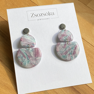 Purple and Blue Oval, Ékszer, Fülbevaló, Lógó fülbevaló, Gyurma, MESKA