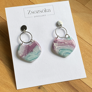 Blue and Purple Marble Moroccan style, Ékszer, Fülbevaló, Lógó fülbevaló, Gyurma, MESKA