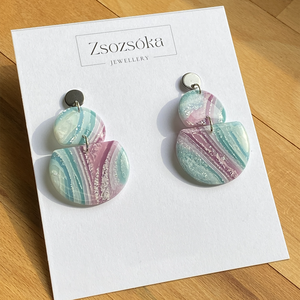 Purple and Blue Oval, Ékszer, Fülbevaló, Lógó fülbevaló, Gyurma, MESKA