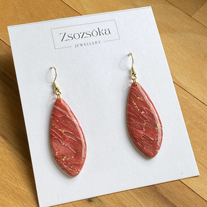 Red Marble Leaves, Ékszer, Fülbevaló, Lógó fülbevaló, Gyurma, MESKA