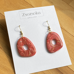 Red Marble Amoebae, Ékszer, Fülbevaló, Lógó fülbevaló, Gyurma, MESKA