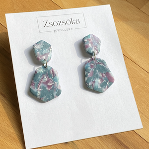 Deep Green Marble, Ékszer, Fülbevaló, Lógó fülbevaló, Gyurma, MESKA