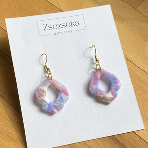 Purple Sky Marble Tulip, Ékszer, Fülbevaló, Lógó fülbevaló, Gyurma, MESKA