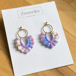 Purple Sky Marble Flower, Ékszer, Fülbevaló, Lógó fülbevaló, Gyurma, MESKA