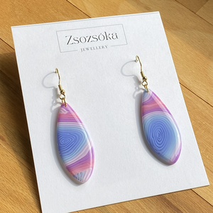 Pink and Blue Rainbow Nagy, Ékszer, Fülbevaló, Lógó fülbevaló, Gyurma, MESKA