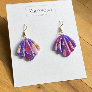 Deep purple and Pink Seashell, Ékszer, Fülbevaló, Lógó fülbevaló, Gyurma, MESKA