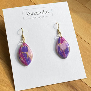 Deep purple and Pink Little Leaves, Ékszer, Fülbevaló, Lógó fülbevaló, Gyurma, MESKA