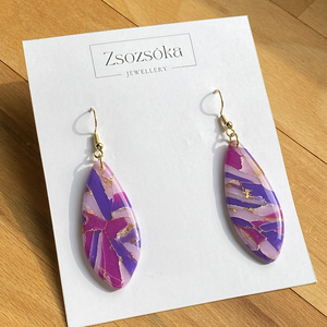 Deep purple and Pink Leaves, Ékszer, Fülbevaló, Lógó fülbevaló, Gyurma, MESKA