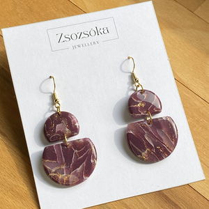 Deep Purple Marble Oval, Ékszer, Fülbevaló, Lógó fülbevaló, Gyurma, MESKA