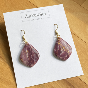 Deep Purple Marble Teardrop, Ékszer, Fülbevaló, Lógó fülbevaló, Gyurma, MESKA