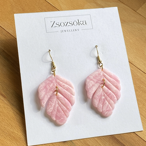 Pink Marble Leaves, Ékszer, Fülbevaló, Lógó fülbevaló, Gyurma, MESKA