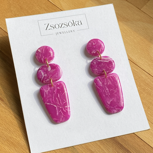 Fuchsia Marble Geometrics, Ékszer, Fülbevaló, Lógó fülbevaló, Gyurma, MESKA