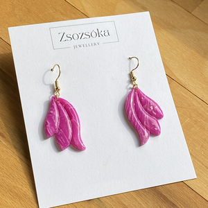 Fuchsia Marble Petals, Ékszer, Fülbevaló, Lógó fülbevaló, Gyurma, MESKA