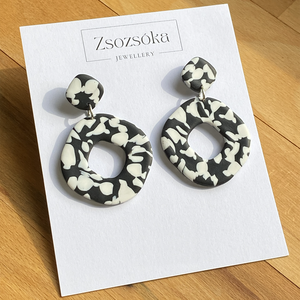 Black and White Square, Ékszer, Fülbevaló, Lógó fülbevaló, Gyurma, MESKA