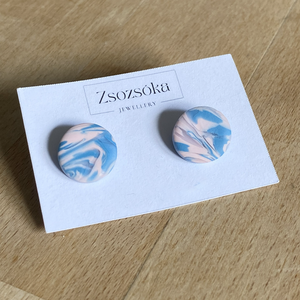 Blue and Rose Marble pötty fülbevaló, Ékszer, Fülbevaló, Pötty fülbevaló, Gyurma, MESKA