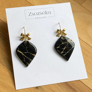 Gold and Black Teardrop, Ékszer, Fülbevaló, Lógó fülbevaló, Gyurma, MESKA