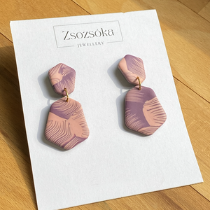 Purple and pink geometric , Ékszer, Fülbevaló, Lógó fülbevaló, Gyurma, MESKA