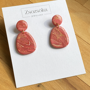 Red Marble Geometric, Ékszer, Fülbevaló, Lógó fülbevaló, Gyurma, MESKA