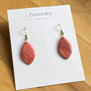 Red Marble Little Leaves, Ékszer, Fülbevaló, Lógó fülbevaló, Gyurma, MESKA