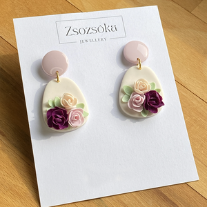 Purple and Flowers, Ékszer, Fülbevaló, Lógó fülbevaló, Gyurma, MESKA