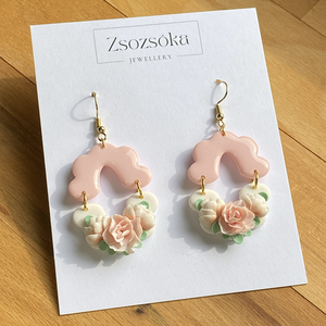 Pink and Flowers moroccan style, Ékszer, Fülbevaló, Lógó fülbevaló, Gyurma, MESKA