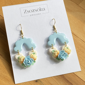 Blue and Flowers moroccan style, Ékszer, Fülbevaló, Lógó fülbevaló, Gyurma, MESKA