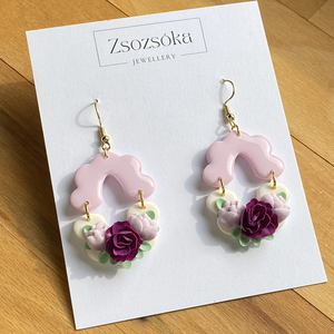 Purple and Flowers moroccan style, Ékszer, Fülbevaló, Lógó fülbevaló, Gyurma, MESKA