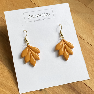 Ocher Leaves, Ékszer, Fülbevaló, Lógó fülbevaló, Gyurma, MESKA