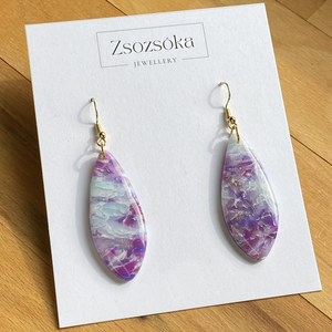 Purple and Blue Leaves, Ékszer, Fülbevaló, Lógó fülbevaló, Gyurma, MESKA