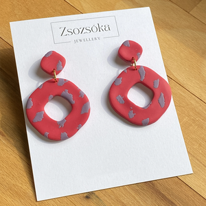 Red and Purple Leopard Square, Ékszer, Fülbevaló, Lógó fülbevaló, Gyurma, MESKA