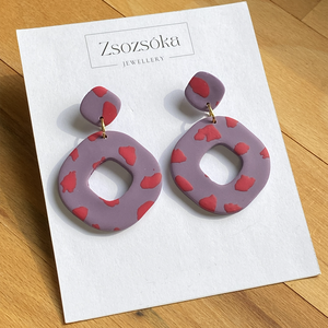 Purple and Red Leopard Square, Ékszer, Fülbevaló, Lógó fülbevaló, Gyurma, MESKA