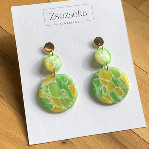 Green Marble Circles, Ékszer, Fülbevaló, Lógó fülbevaló, Gyurma, MESKA