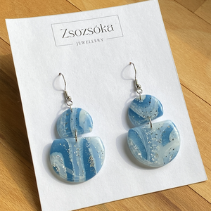 Blue and Silver Marble Geometric Fülbevaló, Ékszer, Fülbevaló, Lógó fülbevaló, Gyurma, MESKA