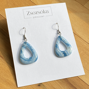 Blue and Silver Marble Teardrop Fülbevaló, Ékszer, Fülbevaló, Lógó fülbevaló, Gyurma, MESKA