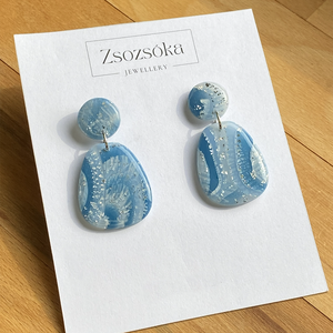 Blue and Silver Marble Samantha Fülbevaló, Ékszer, Fülbevaló, Lógó fülbevaló, Gyurma, MESKA