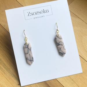 Rose and Black Marble Stone Fülbevaló, Ékszer, Fülbevaló, Lógó fülbevaló, Gyurma, MESKA