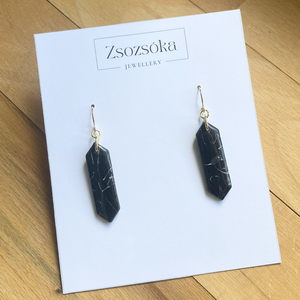 Black Marble Stone Fülbevaló, Ékszer, Fülbevaló, Lógó fülbevaló, Gyurma, MESKA