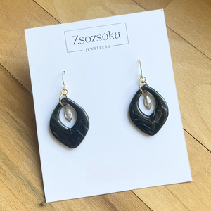 Black Marble Big Leaves Fülbevaló - Meska.hu