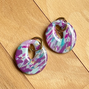 Purple Marble Oval Fülbevaló - Meska.hu