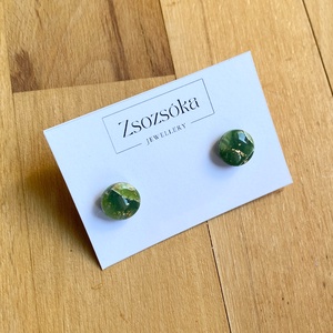 Green Marble kis pötty fülbevaló, Ékszer, Fülbevaló, Pötty fülbevaló, Gyurma, MESKA