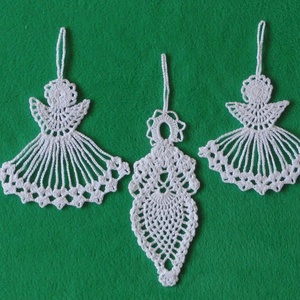 Karácsonyi lapos angyal és gyertya  horgolt fenyő dísz - karácsony - Meska.hu