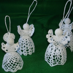 Karácsonyi angyal horgolt fenyő dísz 4 db/ garnitúra - Meska.hu