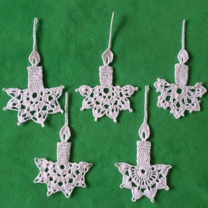 Karácsonyi  gyertya  horgolt fenyő dísz 5 db / garnitúra - karácsony - karácsonyi lakásdekoráció - karácsonyfadíszek - Meska.hu