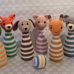 Bowling bábuk labdával ügyességi babajáték  amigurumi figurákkal - játék & sport - készségfejlesztő és logikai játék - oktató játékok - Meska.hu